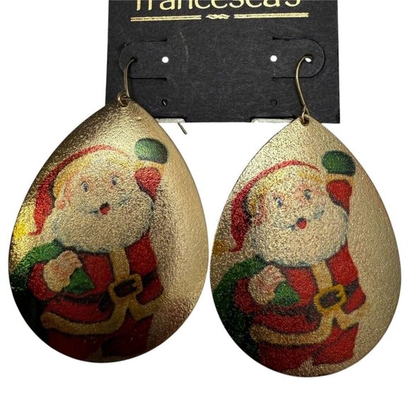 FRANCESCA'S Retro Santa Earrings Teardrop Pierced Dangle Holiday Jewelry - Picture 4 of 4